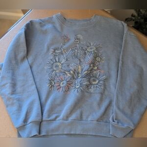 American Eagle Outfitters Blue Floral Skeleton Crewneck Sweater/ Size Small